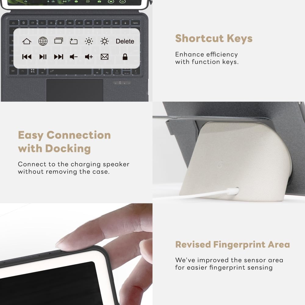 EIP Magnetix Keyboard Case for Google Pixel Tablet 11 inch (2023), Adjustable Viewing Angle, Detachable, Easy Carry, Protective Cover Compatible with Speaker Dock, 7 Backlight Color, US Layout