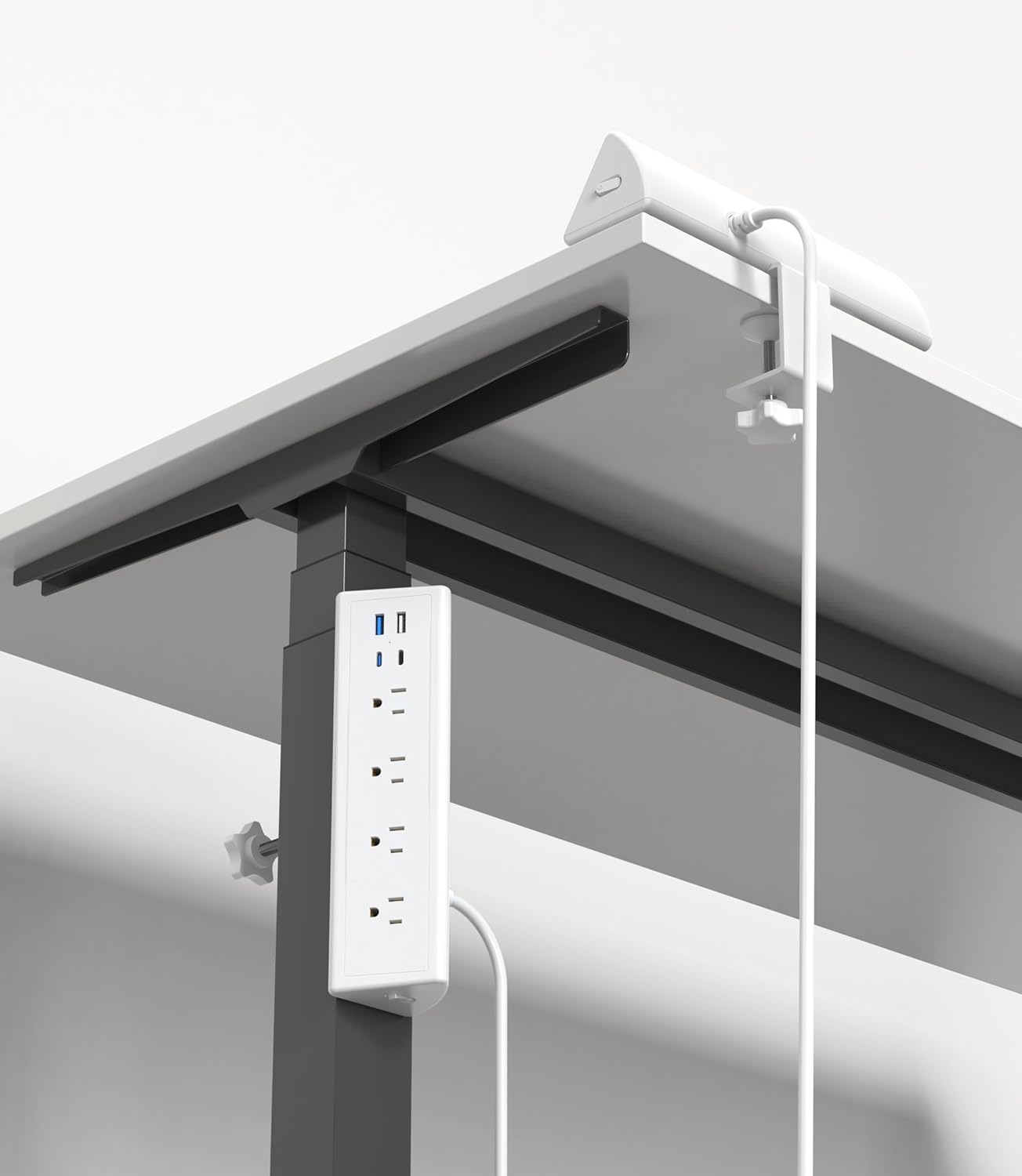 Jgstkcity Desk Clamp Power Strip,20W Fast Charging Station,Surge Protector Nightstand Edge Mount,1875W Extension Cord with Multiple Outlets,2 USB-C,2 USB-A,for Home Office (White, 10 FT)