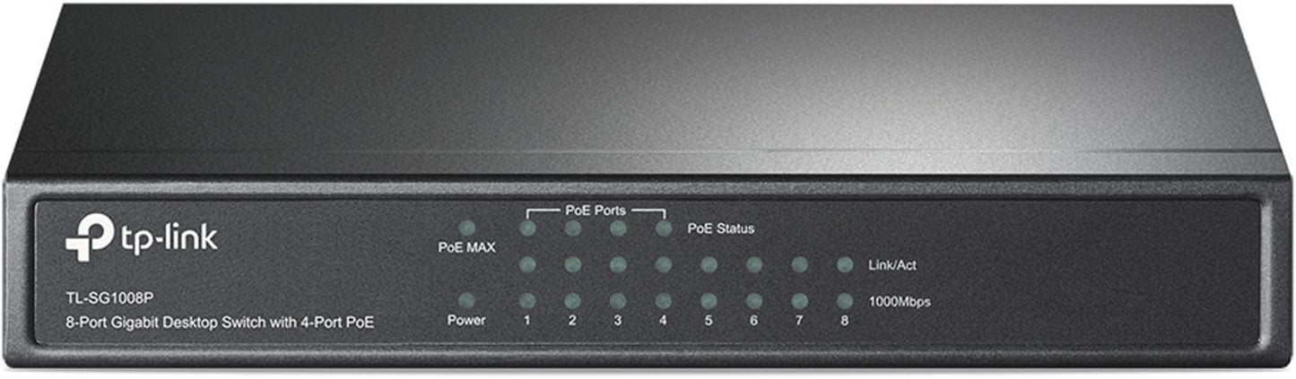 TP-Link TL-SG1008P V4 | 8 Port Gigabit PoE Switch | 4 PoE+ Ports @64W | Desktop | Plug & Play | Sturdy Metal w/ Shielded Ports | Fanless | Limited Lifetime Protection | QoS & IGMP Snooping | Unmanaged