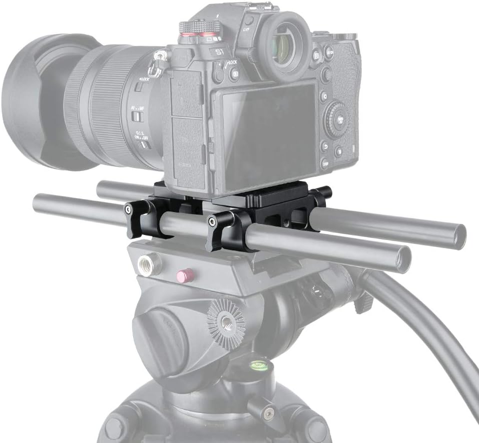 NICEYRIG Tripod Mounting Plate with 15mm Rod Clamp Railblock for Rod Support/DSLR Rig Cage