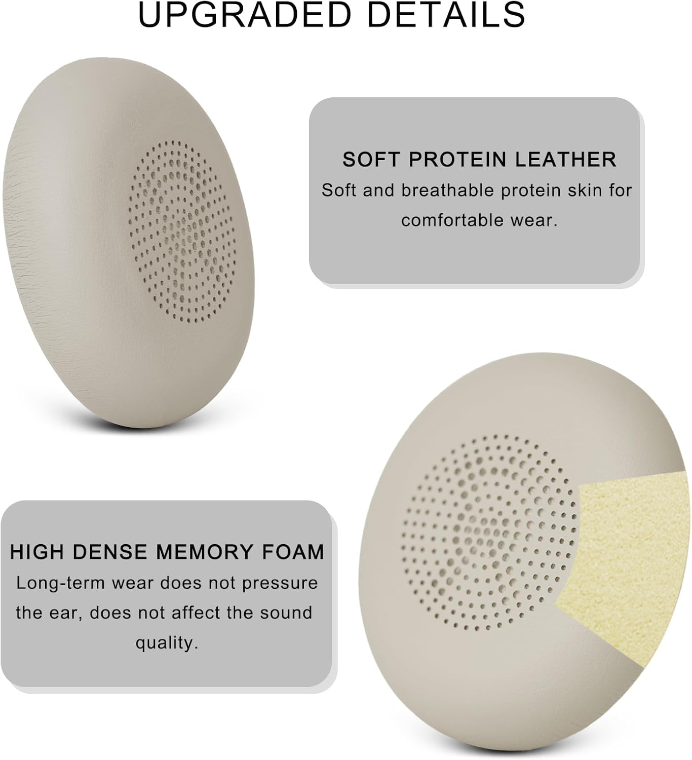 Ear Pads for Jabra Elite 45h - Replacement Ear Cushions for Evolve2 65 40 MS UC USB On-Ear Wireless Headphones - Protein Leather Memory Foam (Gold Beige)