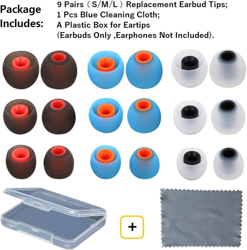 Earbud Tips Earbud Replacement Pieces Silicone Soft and Comfortable Compatible with Senso, Tozo, Sony & Other Inner Hole 3.8mm -5.1mm Earbud in-Ear Headphones 9 Pairs S/M/L