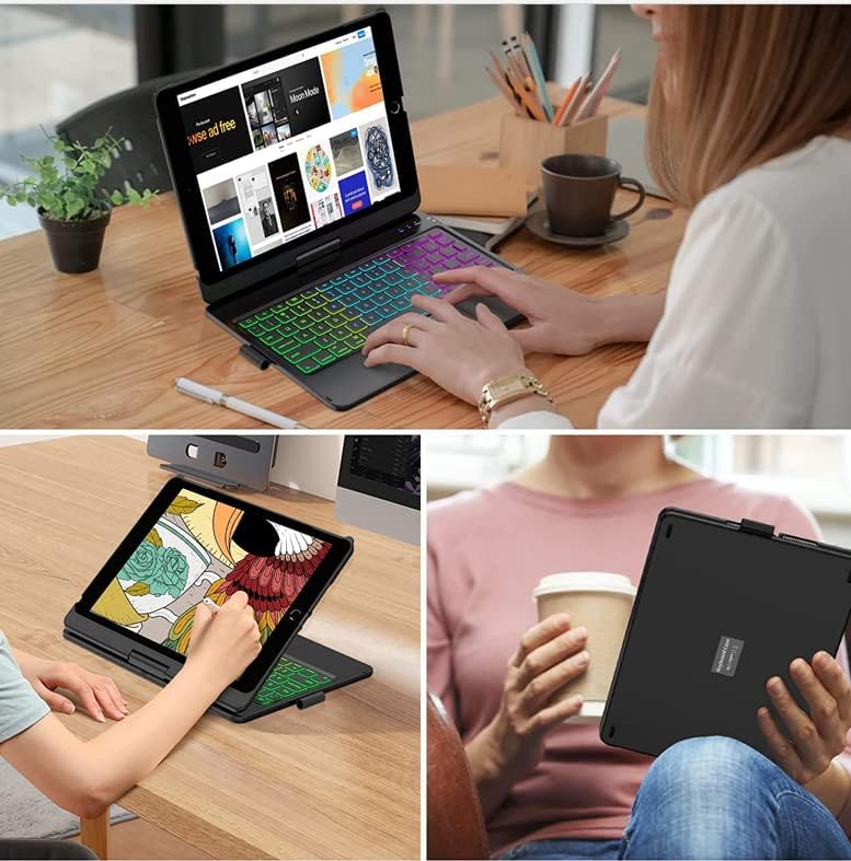 Rotatable Keyboard Case for iPad Air 11 Inch (M3/M2)/ Air5/Air4/iPad Pro11 2022/2021/2020, Backlits Bluetooth Touchpad Keyboard Smart Cover with Pencil Holder, Black