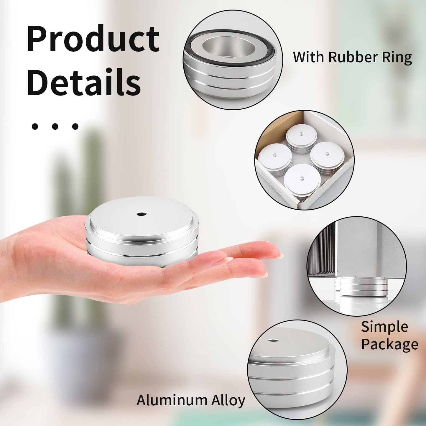 Viborg HiFi Speaker Spikes Stand Feet, 58 * 22MM, 4X Isolation Feet Pad Speaker Isolator Shock Absorber with Rubber Ring and Mounting Screws(M4*0.7) for AMP Turntable DAC Recorder