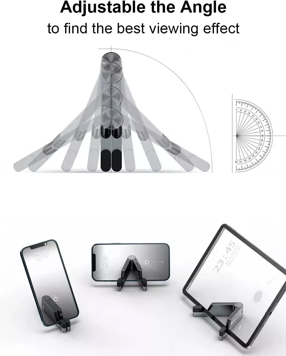 MONEER Cell Phone Stand, Phone Stand for Desk, Foldable & Portable iPhone Stand, Cell Phone Holder Desk Compatible with All Mobile Phone, iPhone, iPad mini, Tablet 4-10.5" (Black)