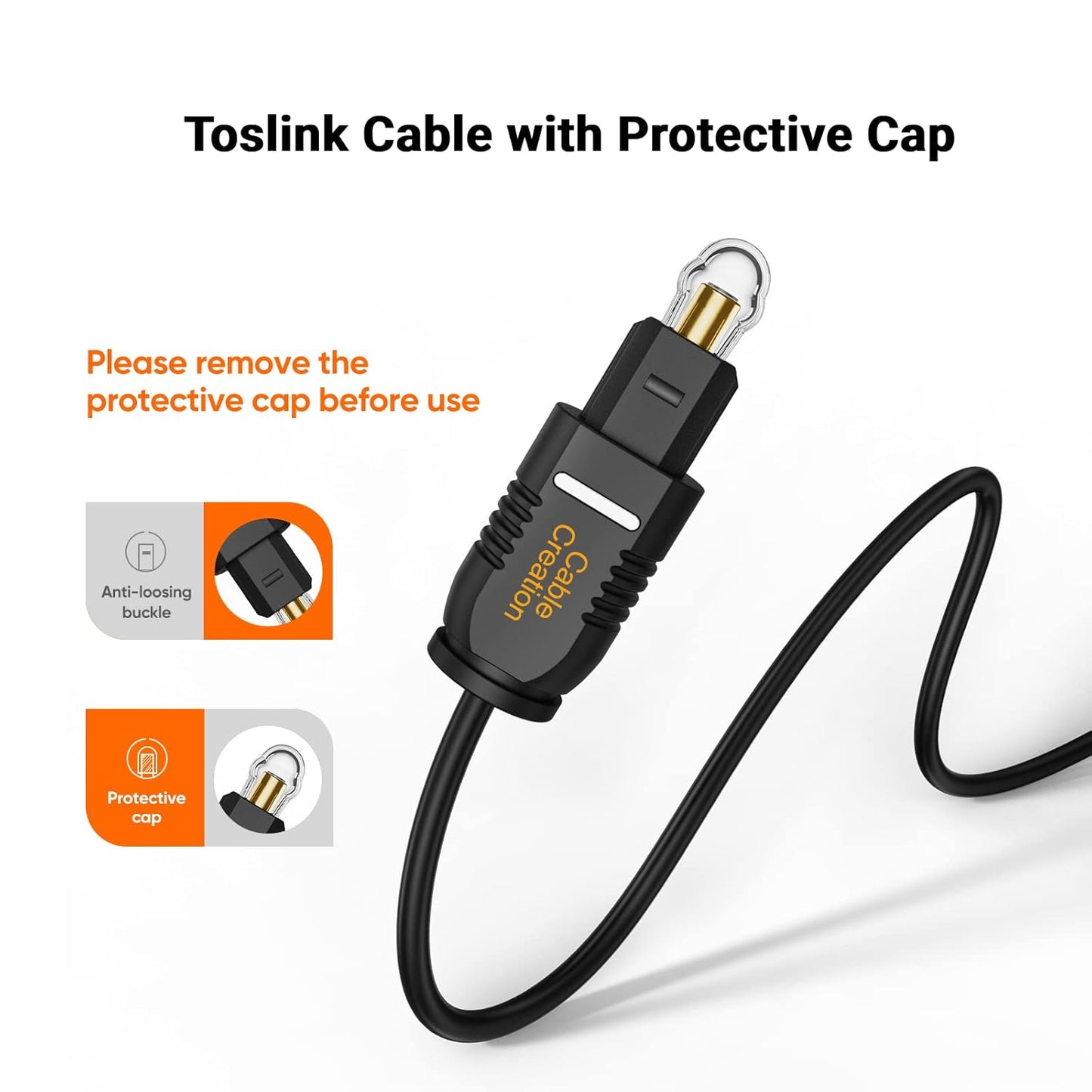 CableCreation Optical Digital Audio Cable, 50FT Thin Fiber Optic Toslink Gold Plated Optical S/PDIF Cord for Home Theater, Sound Bar, TV, PS4, Xbox, VD/CD Player, Game Console& More, Black