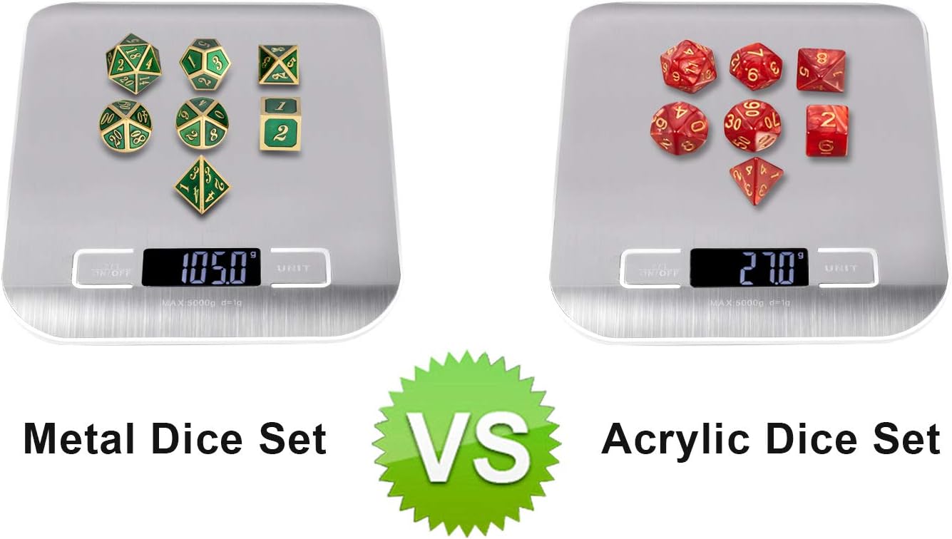 Metal Dice Set D&D, DNDND 7 Die Green DND Dice with Metal Case for Dungeons and Dragons Role Playing Game and Tabletop Games (Gold Number with Enamel Green)