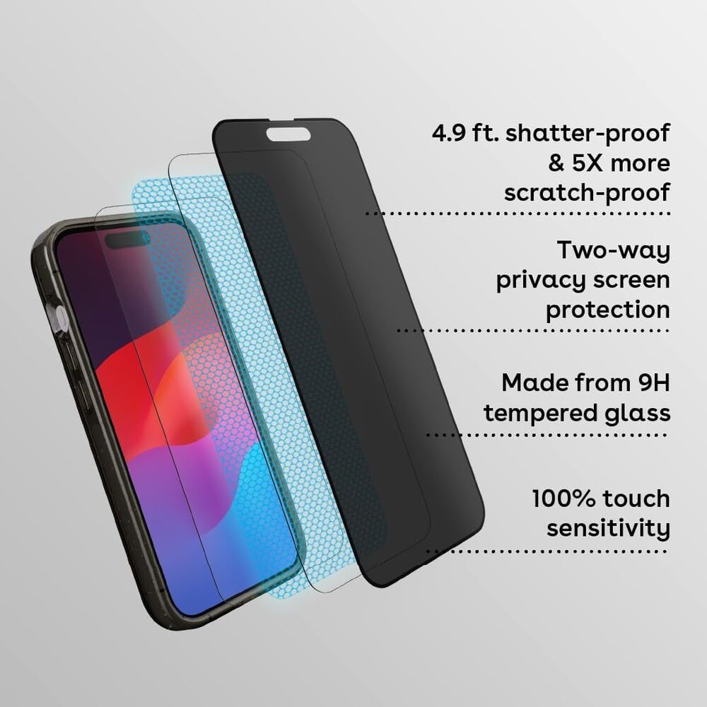 CASETiFY Impact Privacy Screen Protector [Strengthened 9H aluminosilicate glass, applicator included] for iPhone 16 Pro Max