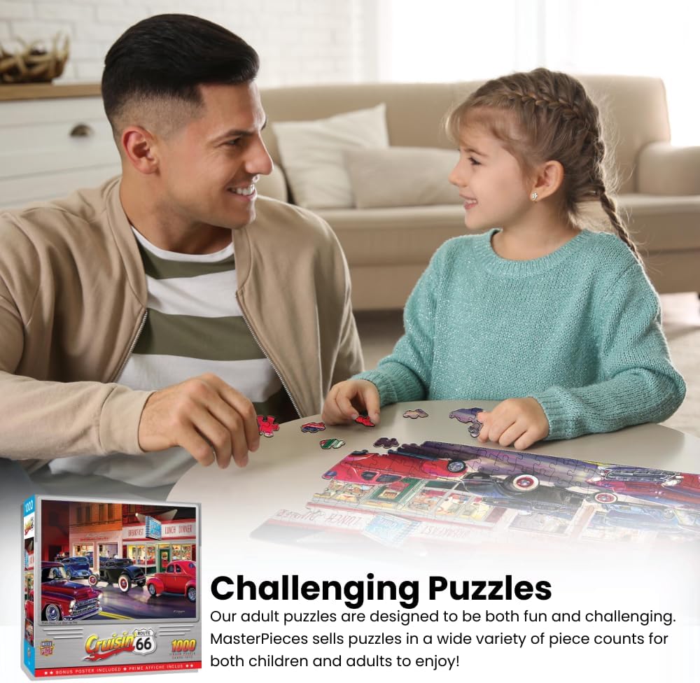 MasterPieces - 1000 Piece Jigsaw Puzzle, Route 66 Pitstop, Fun for Adults, Family, Kids, 19.25" x 26.75"