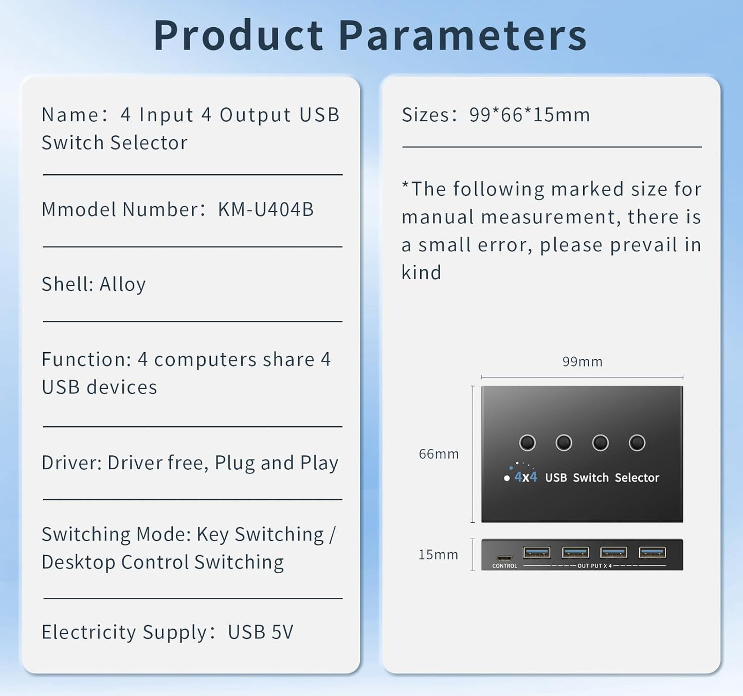 USB 3.0 Switch 4 Computers 3 Computers Keyboard Mouse,4 Port USB Switcher Sharing Mouse Keyboard Scanner Printer, Includes Cables and Remote