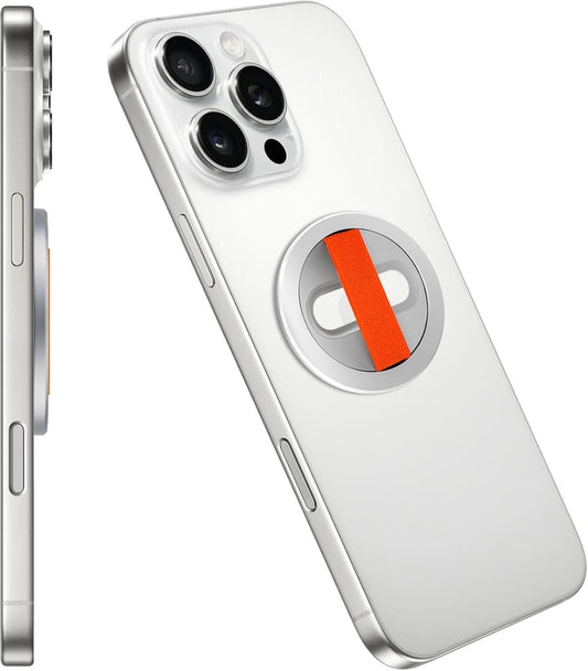 Lite 2 Magnetic Phone Grip, [Elastic Finger Strap] Phone Loop Holder, Compatible with Magsafe Series iPhone 16 15 14 13 12 Pro max, Silver