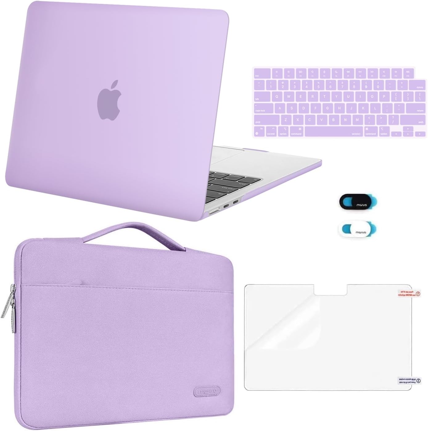 MOSISO Compatible with MacBook Air 13 inch Case 2025 2024 2023 2022 M4 A3240 M3 A3113 M2 A2681, Hard Shell&Sleeve Bag&Keyboard Skin&Webcam Cover&Screen Film for MacBook Air 13.6 inch, Purple