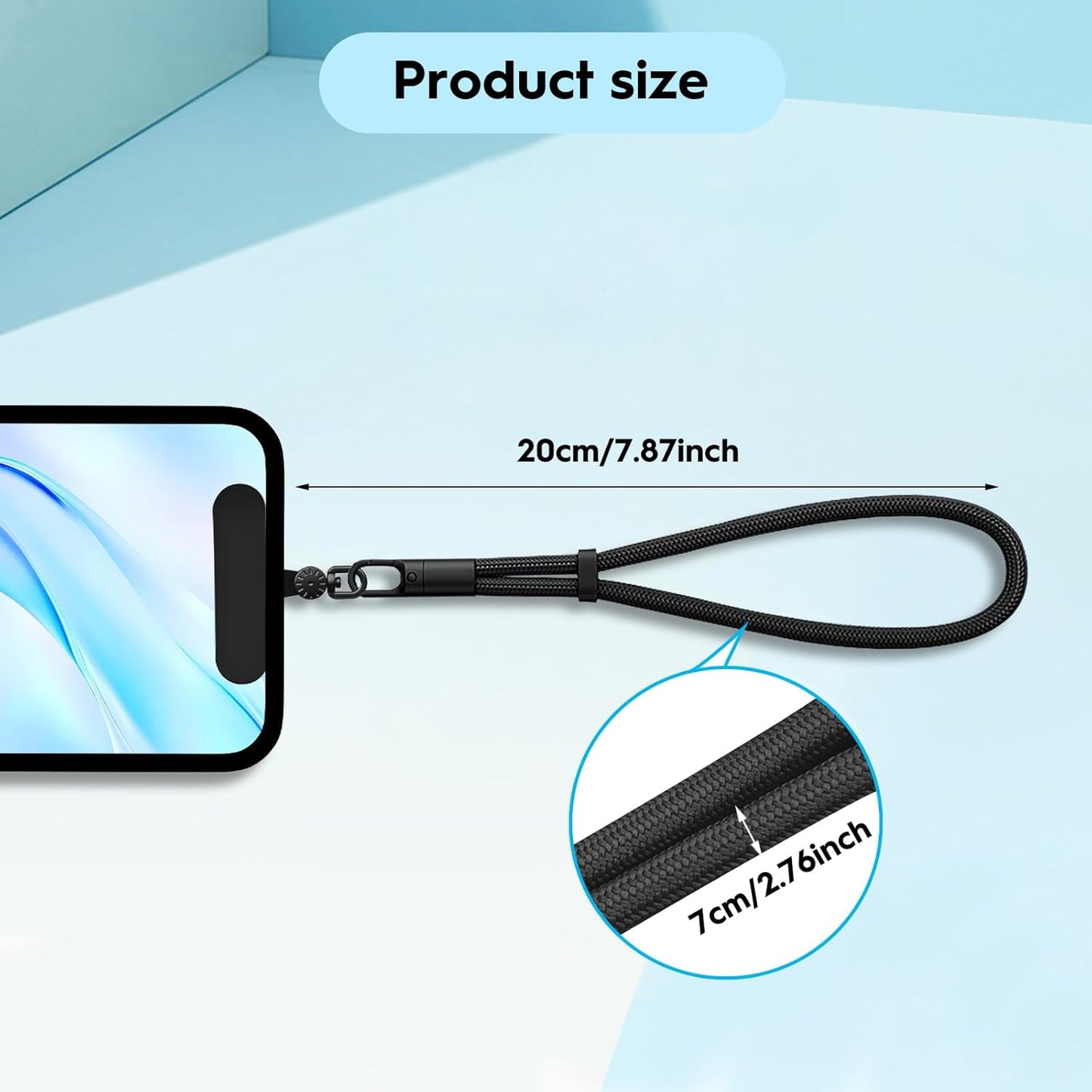 Hand Wrist Strap Lanyard, Universal Cell Phone Lanyard Patch Rotatable 360° Compatible with iPhone & Other Smartphones, Phone Strap for Women and Men(Black)