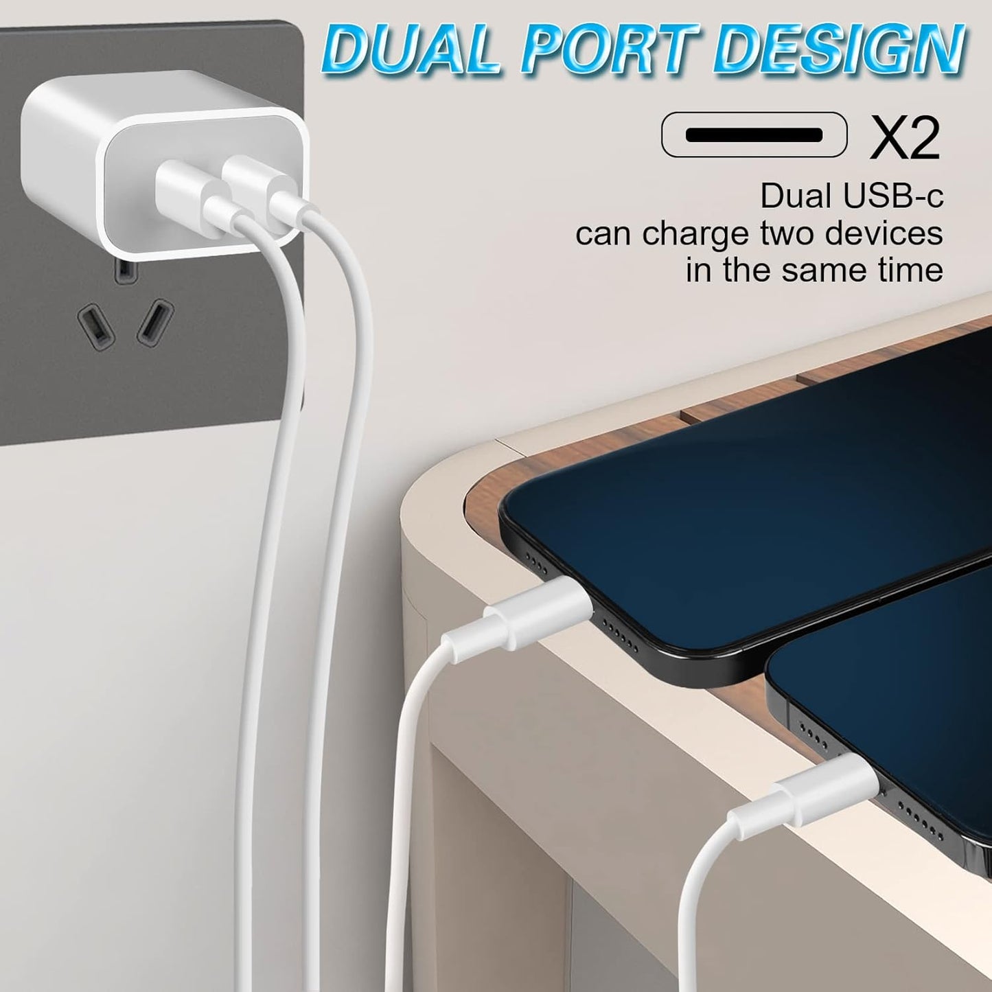 iPhone 14 Super Fast Charger,Dual Port USB C Chargers,iPhone Charger Fast Charging Block,Quick Apple USB C Wall Adapter Plug,2Pack Type C Lightning Cable For iPhone 14/13/12/11/ProMax/MiNi/XR/SE/8Plus
