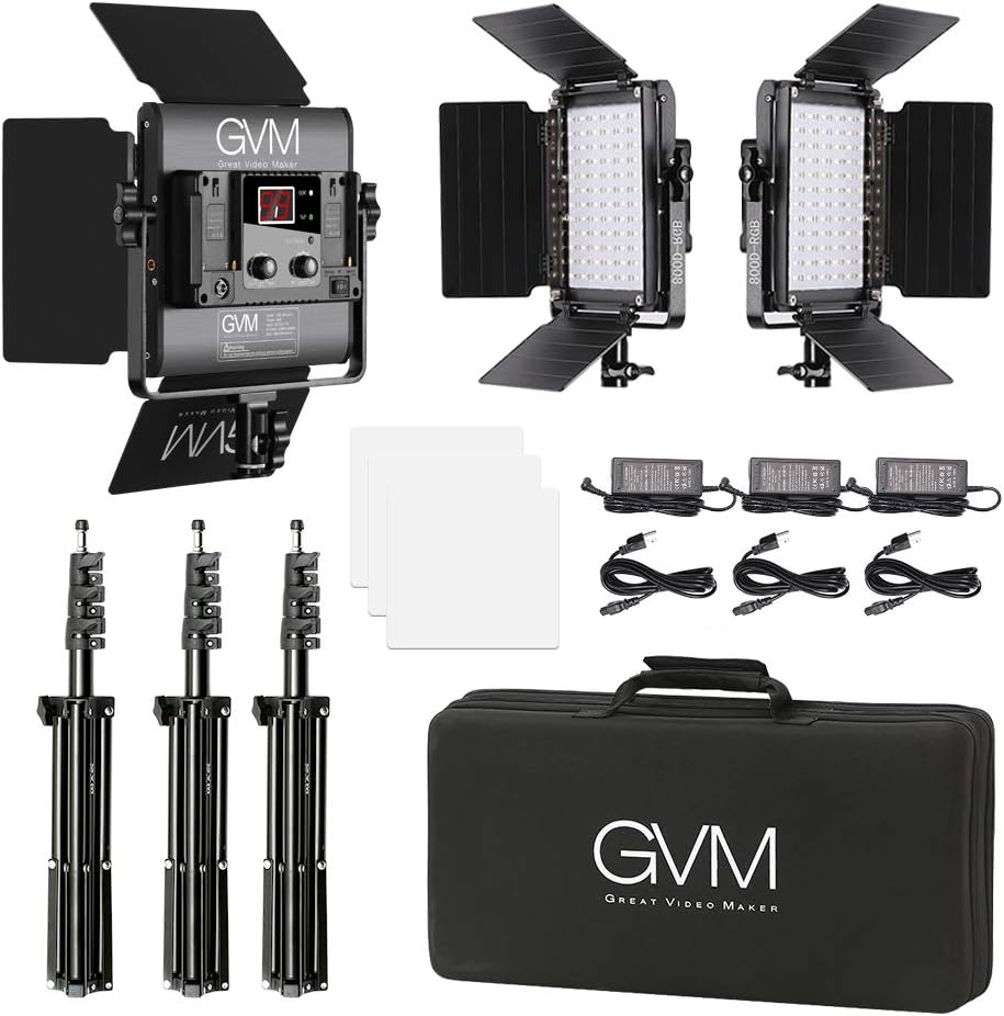 GVM RGB LED Video Lighting Kit, 800D Studio Video Lights with Panel, APP Control for YouTube Photography Lighting, , 3200K-5600K, 8 Kinds of The Scene Lights, 3 Packs