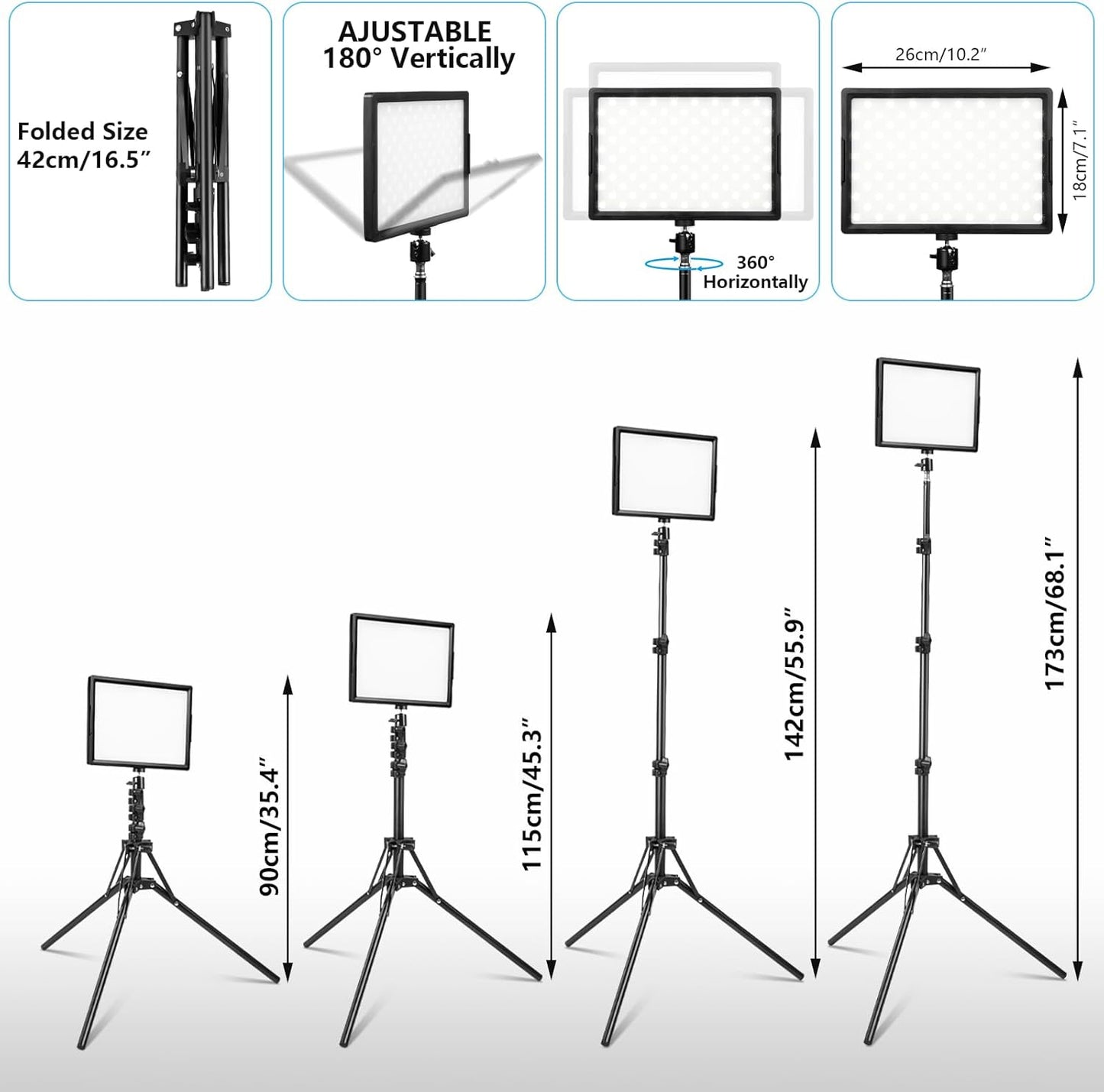 LED Photo Video Light 2-Pack, Bi-Color 2800-6500K Dimmable USB LED Continuous Light, 68" Photography Lighting Kit with Tripod Stand for Studios, YouTube TikTok Video Recording, Game Streaming