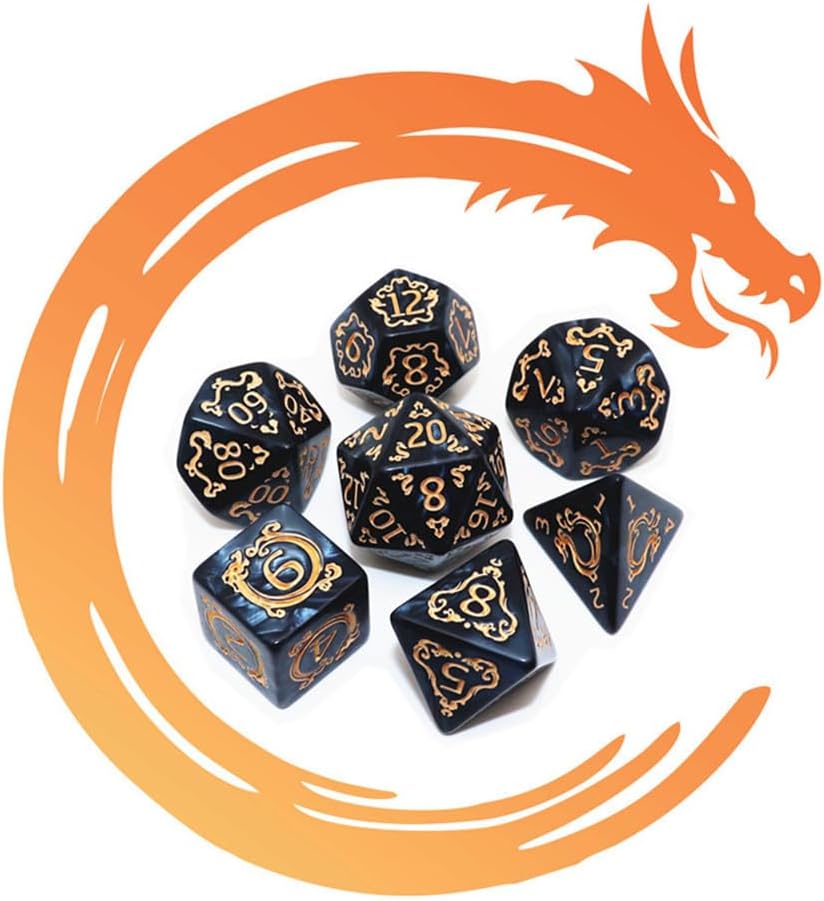 Polyhedral DND Dice Set, 5 Pack Vintage Dragon-Patterned Dice Sets Compatible with Dungeons and Dragons D&D RPG Games,35 Pieces (5 Colors with Black)