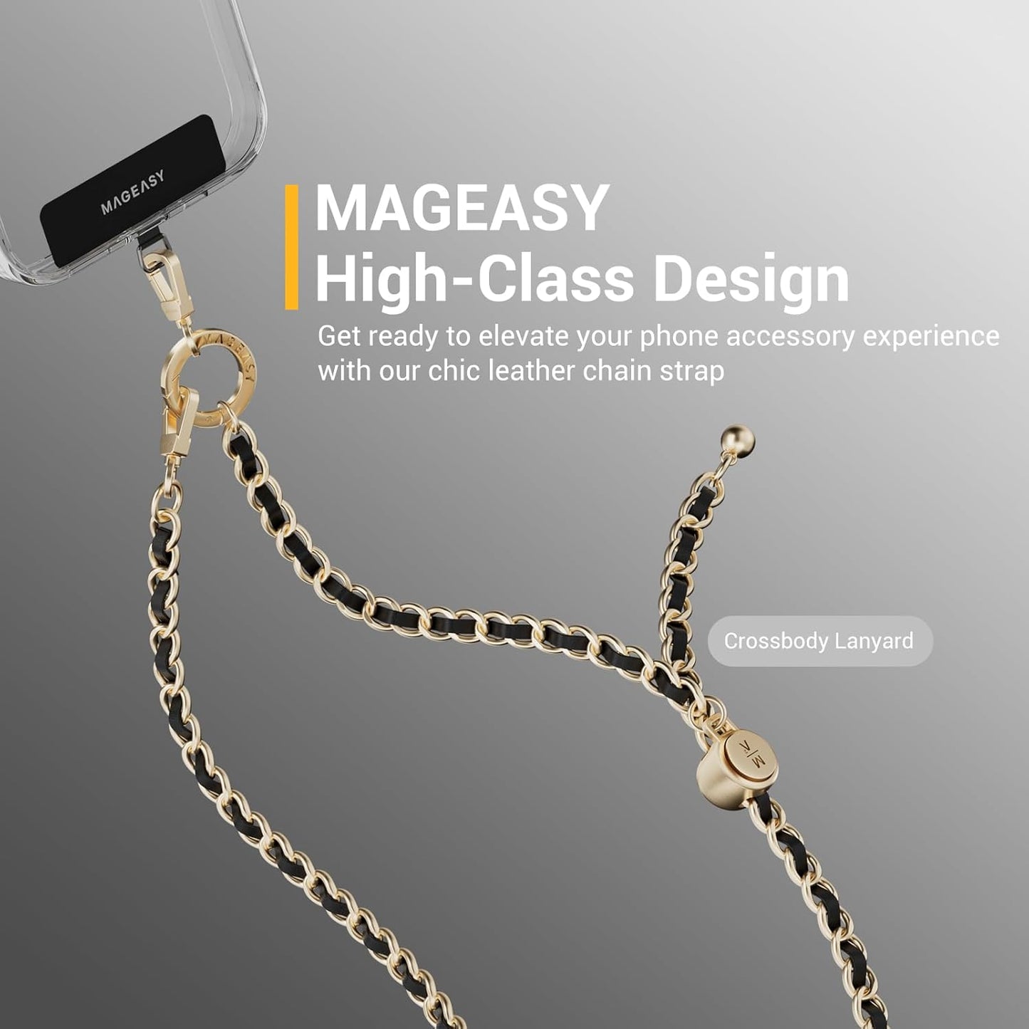 MAGEASY Crossbody Phone Chain Strap - Universal Metal Crossbody Phone Lanyard With Adjustable Length, Chic Cell Phone Necklace Phone Strap for iPhone & Android Phones - Modern Gold Metal