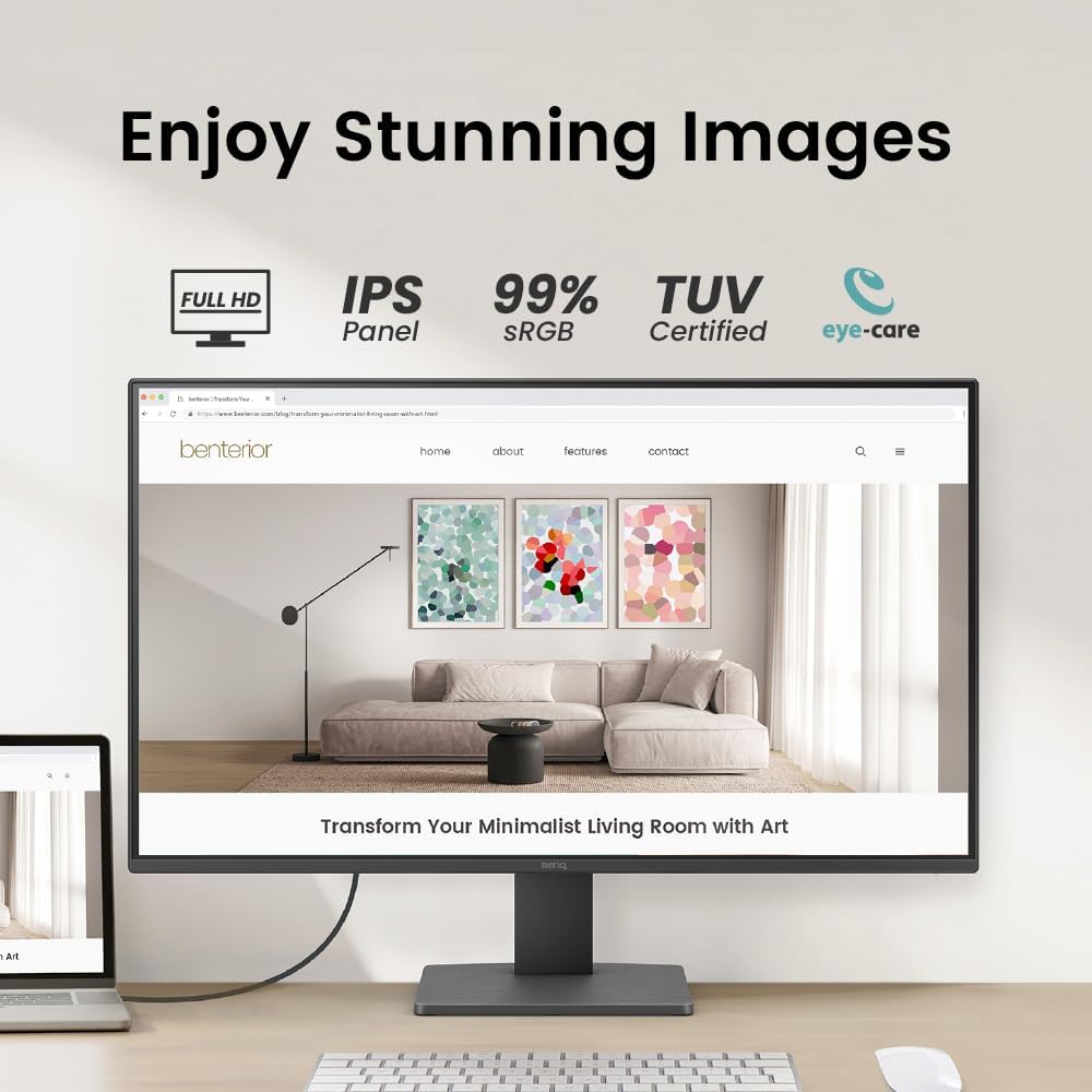 BenQ GW2791 27” 1080p FHD 100Hz IPS Eye-Care Monitor, HDMI, DisplayPort, 1080x1920, Ultra Slim Bezel, TUV-Certified, Flicker-Free, Low Blue Light Plus, Eye-CareU