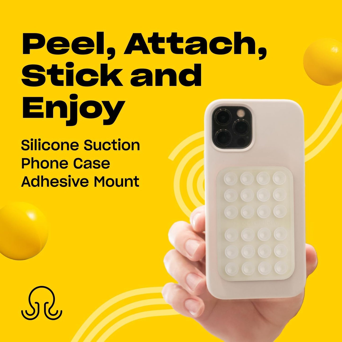 Classic - Silicone Suction Phone Case Adhesive Mount - Hands-Free, Strong Grip Holder for Selfies & Videos - iPhone & Android Compatible - 2.25″ x 3.25″, Transparent