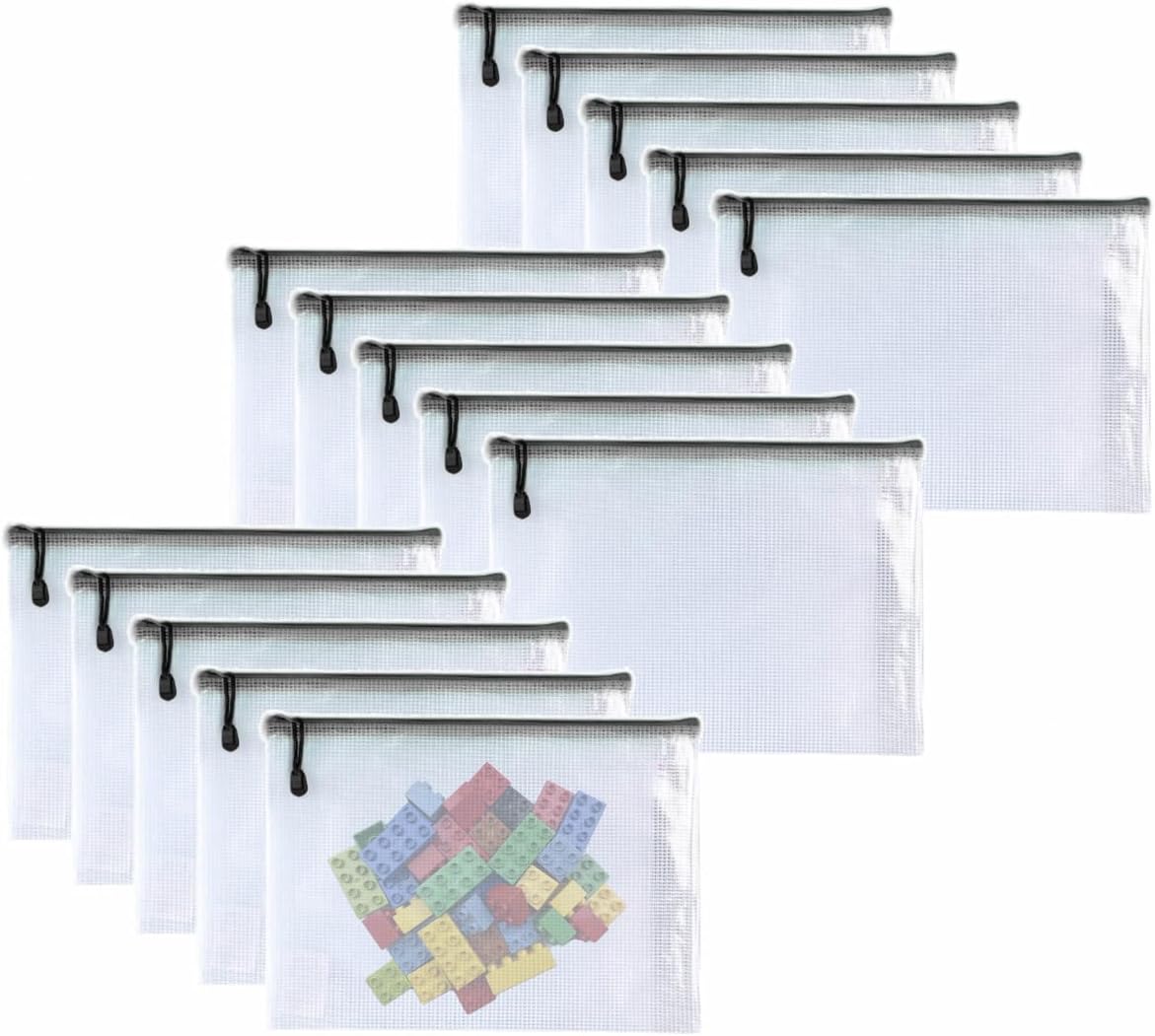 Plastic Mesh Zipper Pouch Document Folders Bag Zip File Bags for Office Supplies Storage-15 Pcs (Black, 9"x 13")