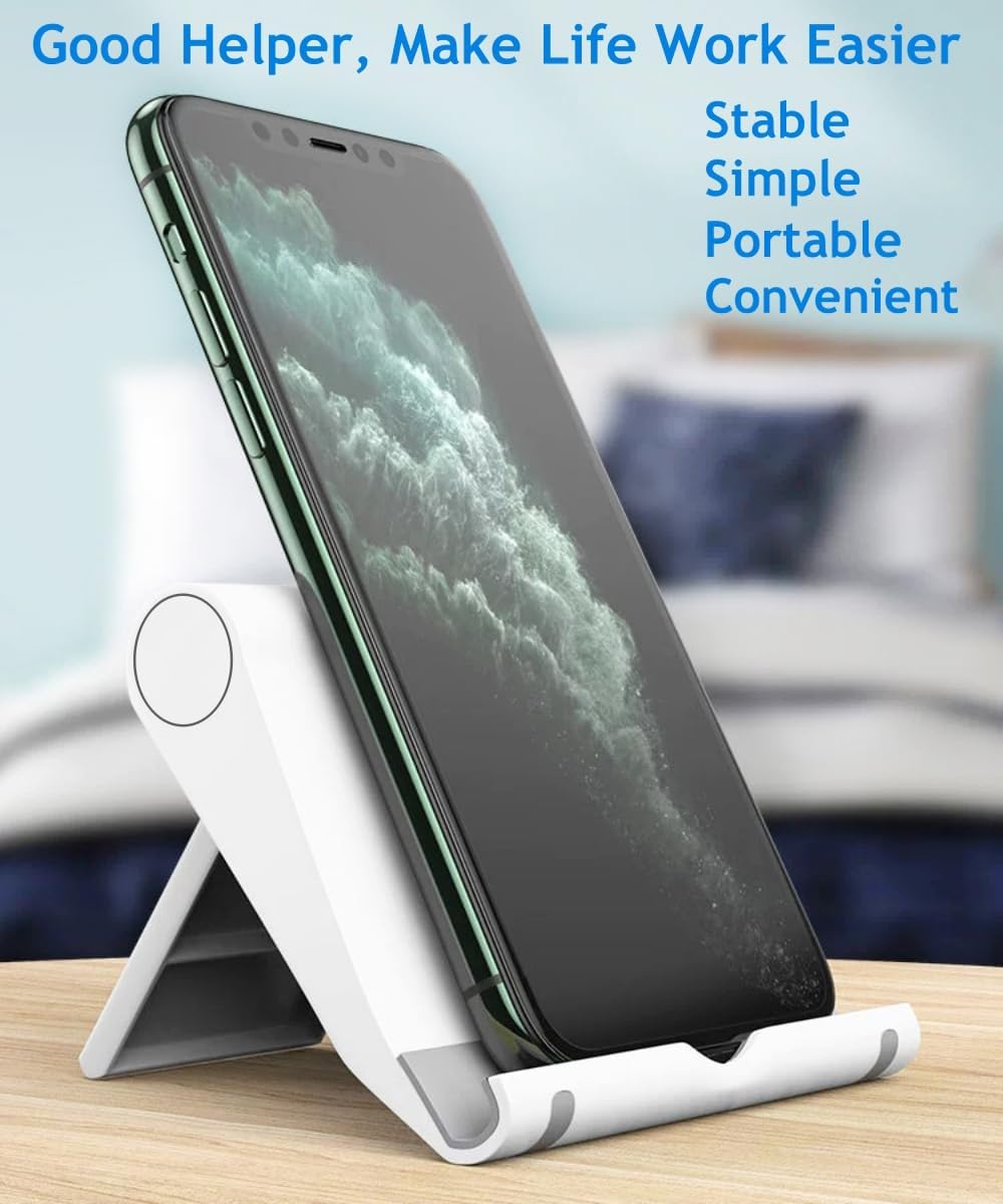 Cell Phone Stand for Desk 2 Pack Mobile Phone Holders Desktop Tablet Stand, Foldable Phone Dock Universal Adjustable Tablet Stand for Desk Compatible with Cell Phone Support (White 2 PCS)
