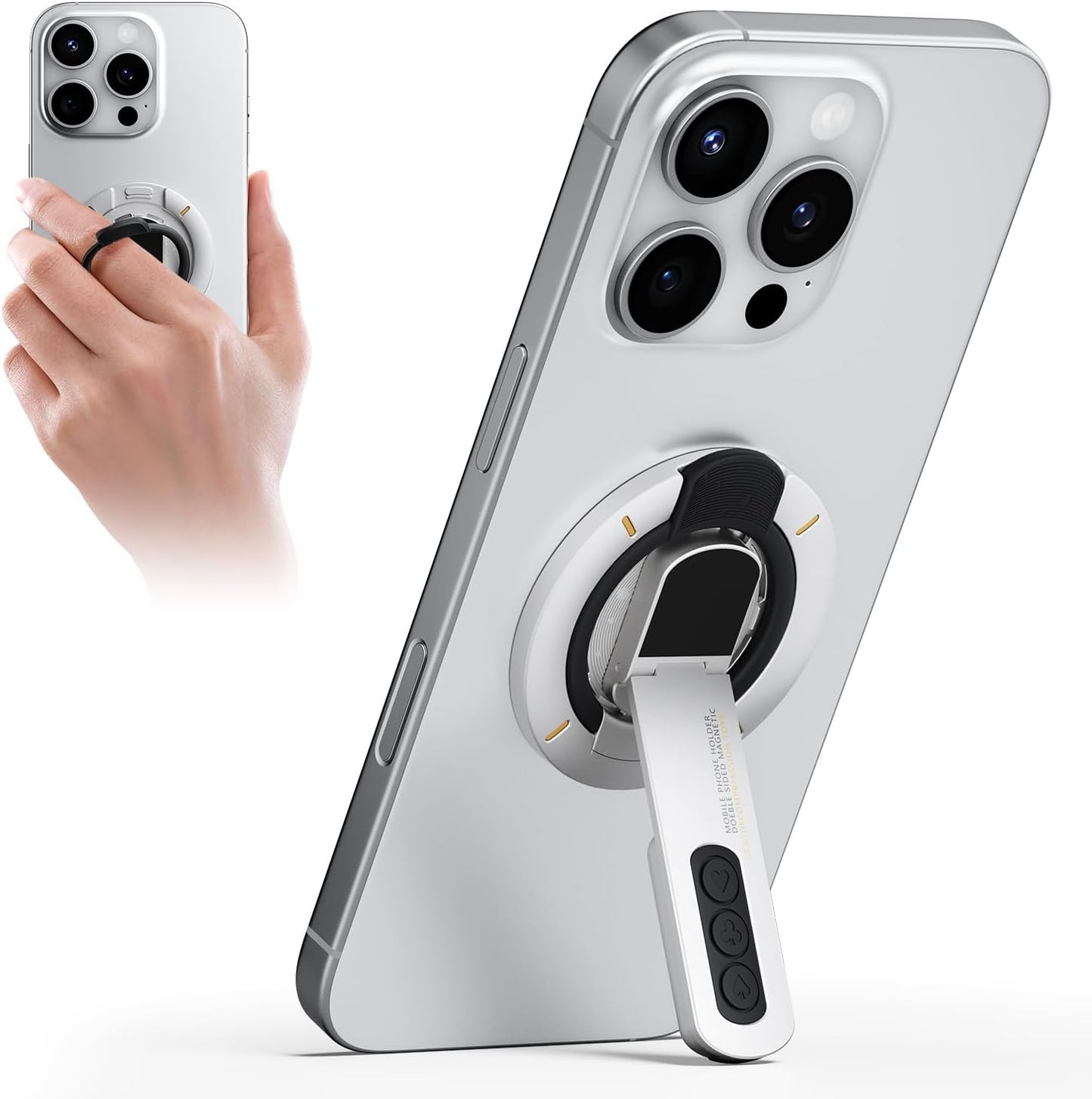 TODI for MagSafe Phone Grip Stand, 3-in-1 Magnetic Finger Ring Holder with Double-Sided Magnet, Fidget Toy Design, Magnetic Phone Stand for iPhone 16/15/14/13/12 Series (White)