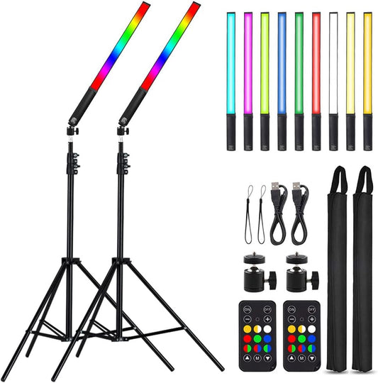 LED Light Sticks RGB Light Wand, Photography Light Stick LED Video Lighting Kit 9 Color Modes, with 26.2" to 78.7" Tripods, Adjustable 3200K-5600K, Pack of 2 [Upgraded]