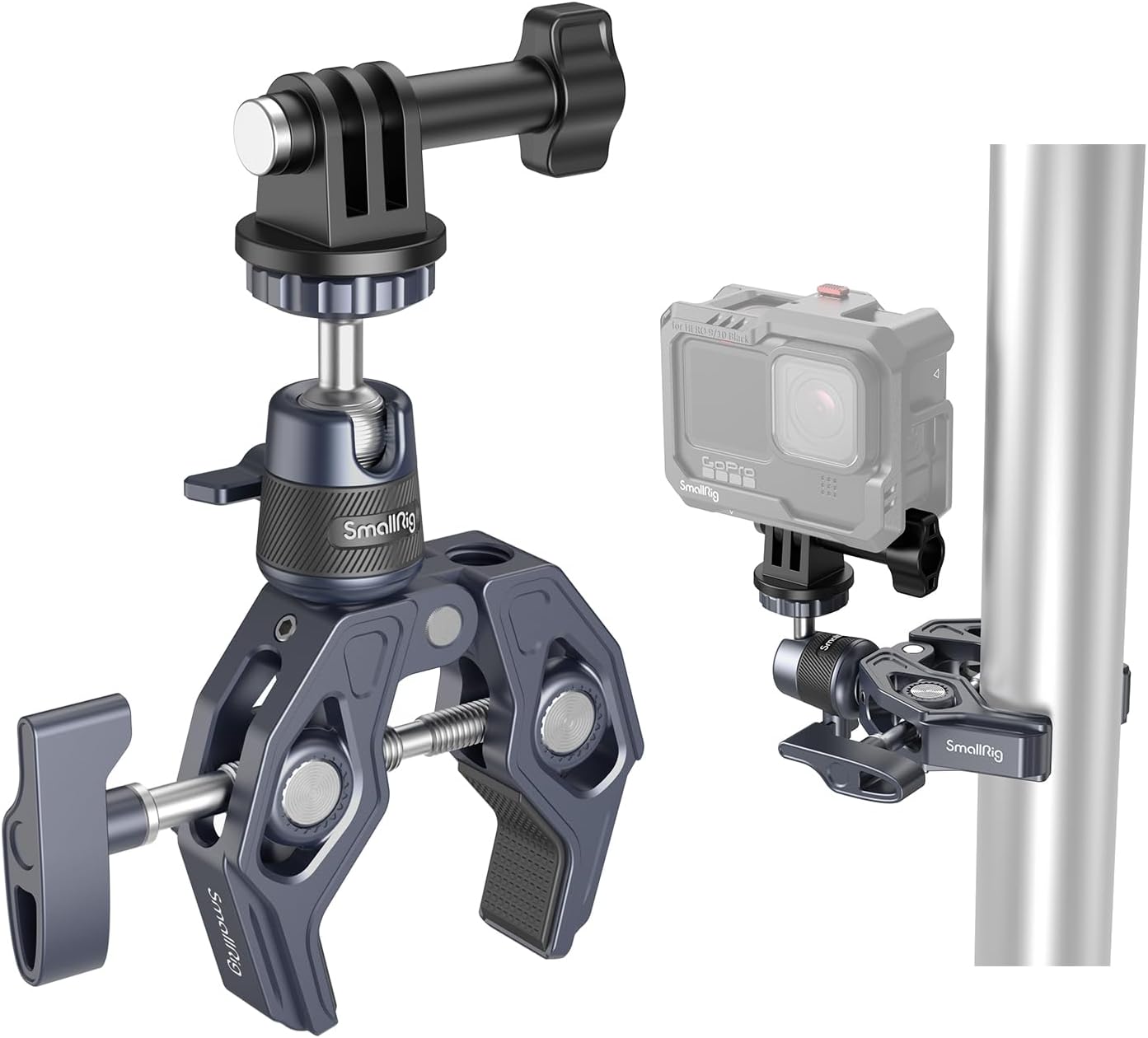 SMALLRIG Camera Mount Clamp, Gopro Motorcycle and Bike Handlebar Mount Kit, Super Clamp for DSLR, Action Camera, Gopro, Insta360, LED Light, Monitor, Max Load 3.5KG