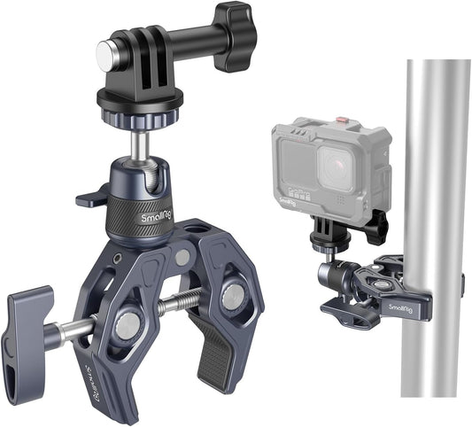 SMALLRIG Camera Mount Clamp, Gopro Motorcycle and Bike Handlebar Mount Kit, Super Clamp for DSLR, Action Camera, Gopro, Insta360, LED Light, Monitor, Max Load 3.5KG