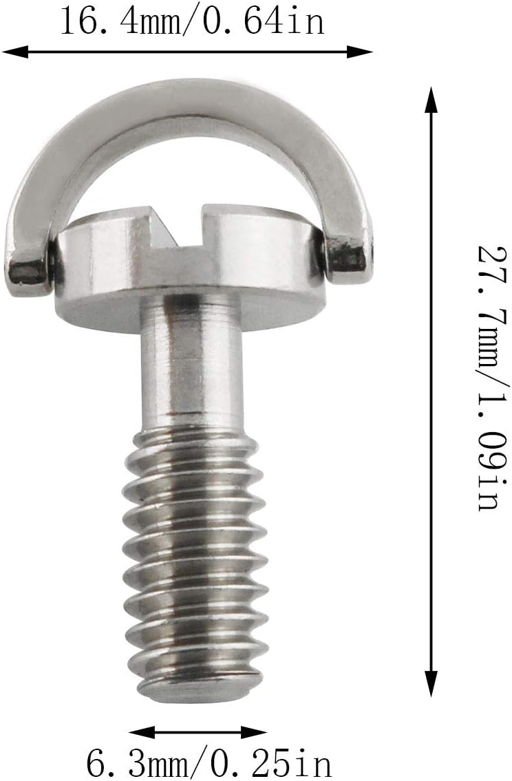E-outstanding D Ring Hinged Screw 2PCS 1/4-20 Thread D-Ring Stainless Steel Camera Fixing Screws for Camera Tripod Monopod QR Plate 17mm Length