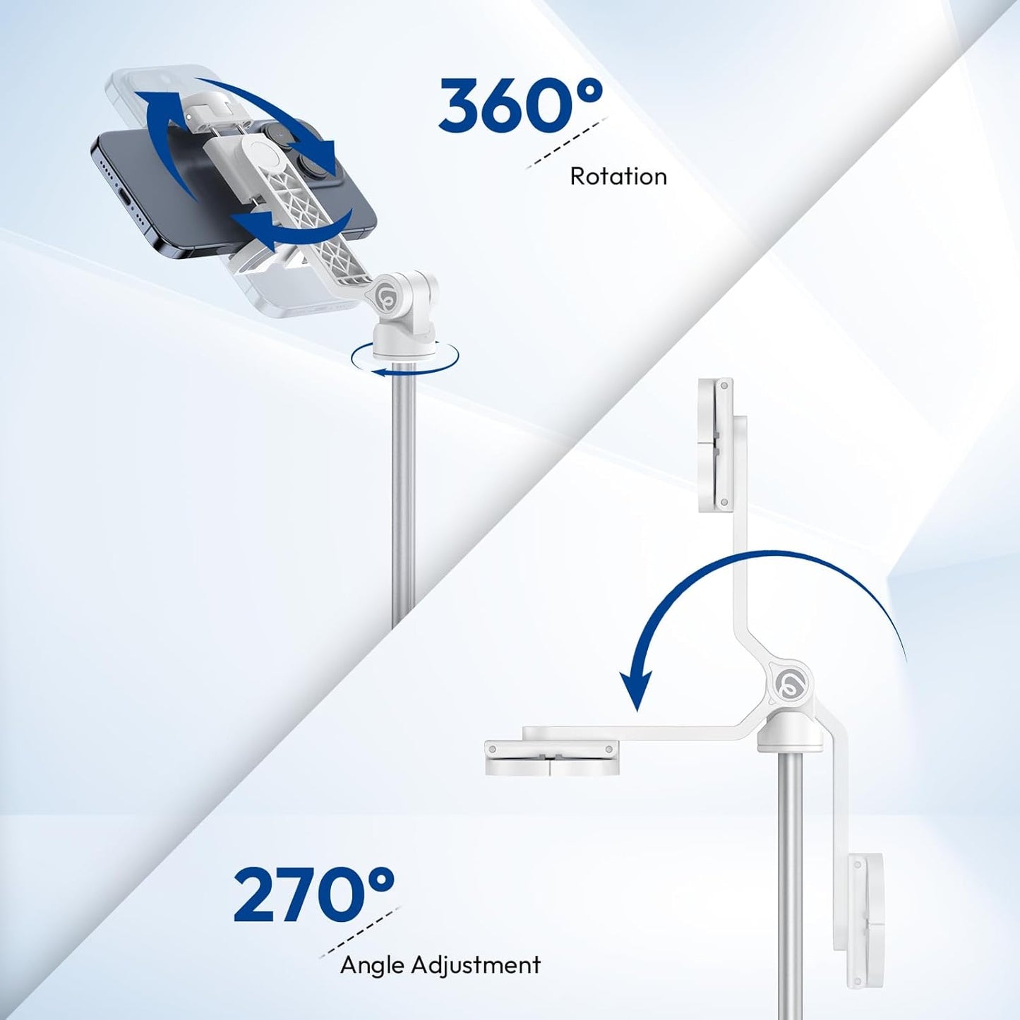 ULANZI TT88 Magnetic Tripod for iPhone, 57" Extendable Selfie Stick with Remote, 2-in-1 Phone Clip & Dual Cold Shoe Mounts-Lightweight Phone Tripod Stand for Vlogging, Travel, Video Recording (White)