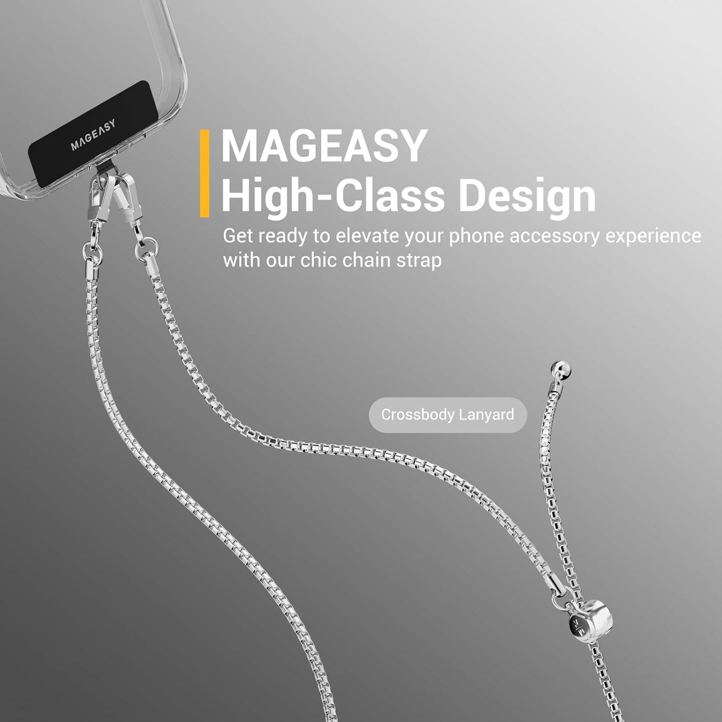 MAGEASY Crossbody Phone Chain Strap - Universal Metal Crossbody Phone Lanyard With Adjustable Length, Chic Cell Phone Necklace Crossbody Strap for iPhone & Android Phones - Silver Metal
