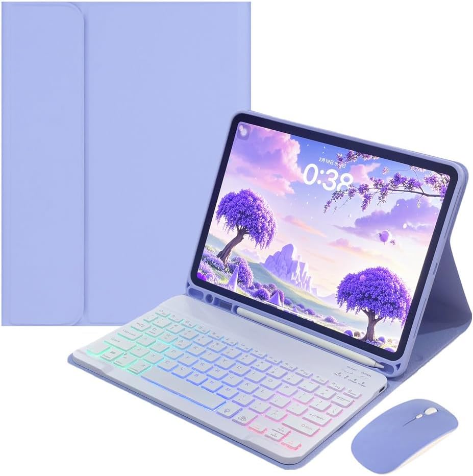 Rainbow Backlit Keyboard Case for iPad Air 13-inch (M3/M2), iPad Pro 12.9 (6th/5th/4th/3rd Gen) with Mouse and RGB Colorful Backlight Detachable Keyboard Cover,Purple