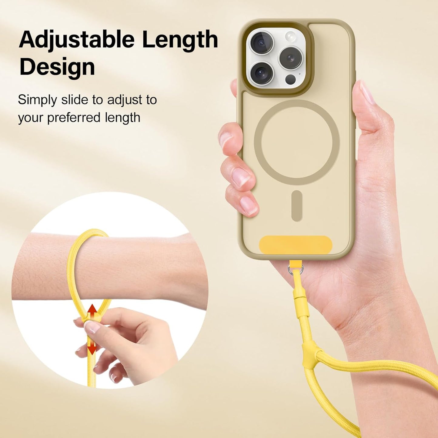 Phone Wrist Strap, Universal Adjustable Hand Wrist Strap Lanyard for iPhone 16 and Most Smartphones, Multifunctional Patch Lanyard with Phone Tether Tab for Women and Men, Yellow