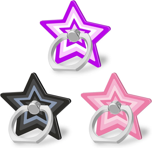 Bonoma Cute Star Phone Ring Holder, 3 Pack Universal Finger Ring Stand Grip Kickstand Ring, 360° Rotation Universal Stylish Stand Compatible with All Smartphones