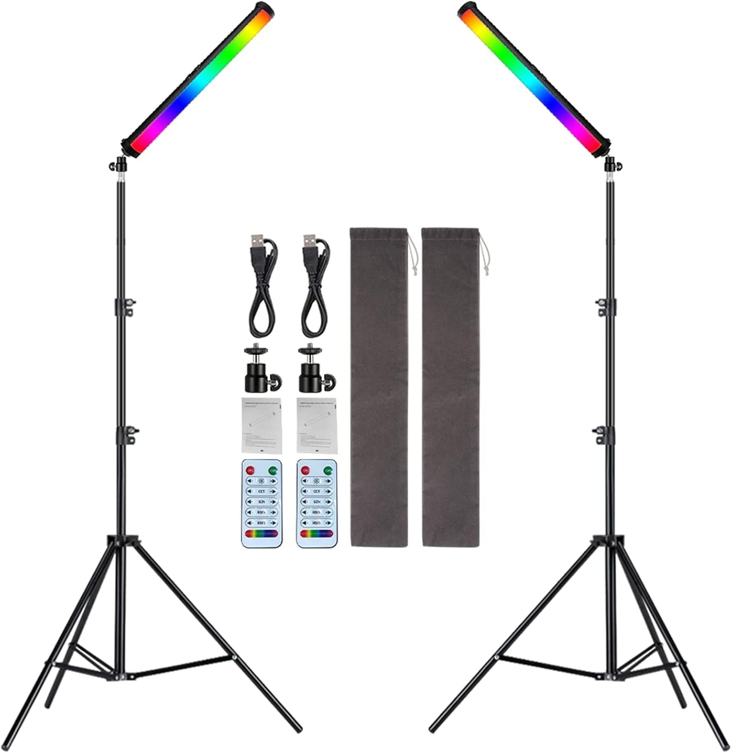RGB Photography Light Wand Stick, 360° Full Color Portable LED Lighting Wand Handheld 5000mAh Rechargeable Battery & Magnet with 27"-80" Tripod Stand-2 Pack