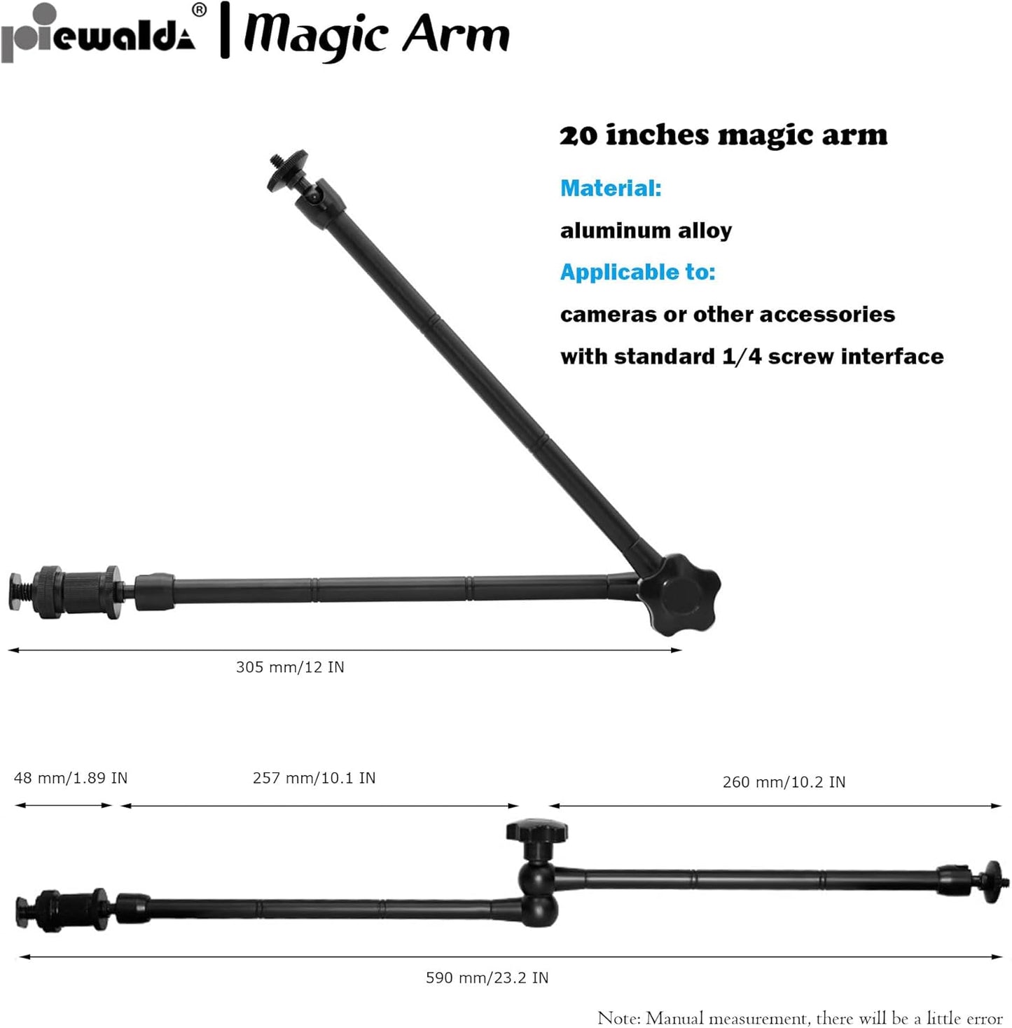 Camera Magic Arm articulating arm- 20 Inch Metal Adjustable Friction Articulated arm with Super Clamp/Phone Clip, for Various Action Camera/DSLR/LCD Monitor/LED Lights/Cell Phone