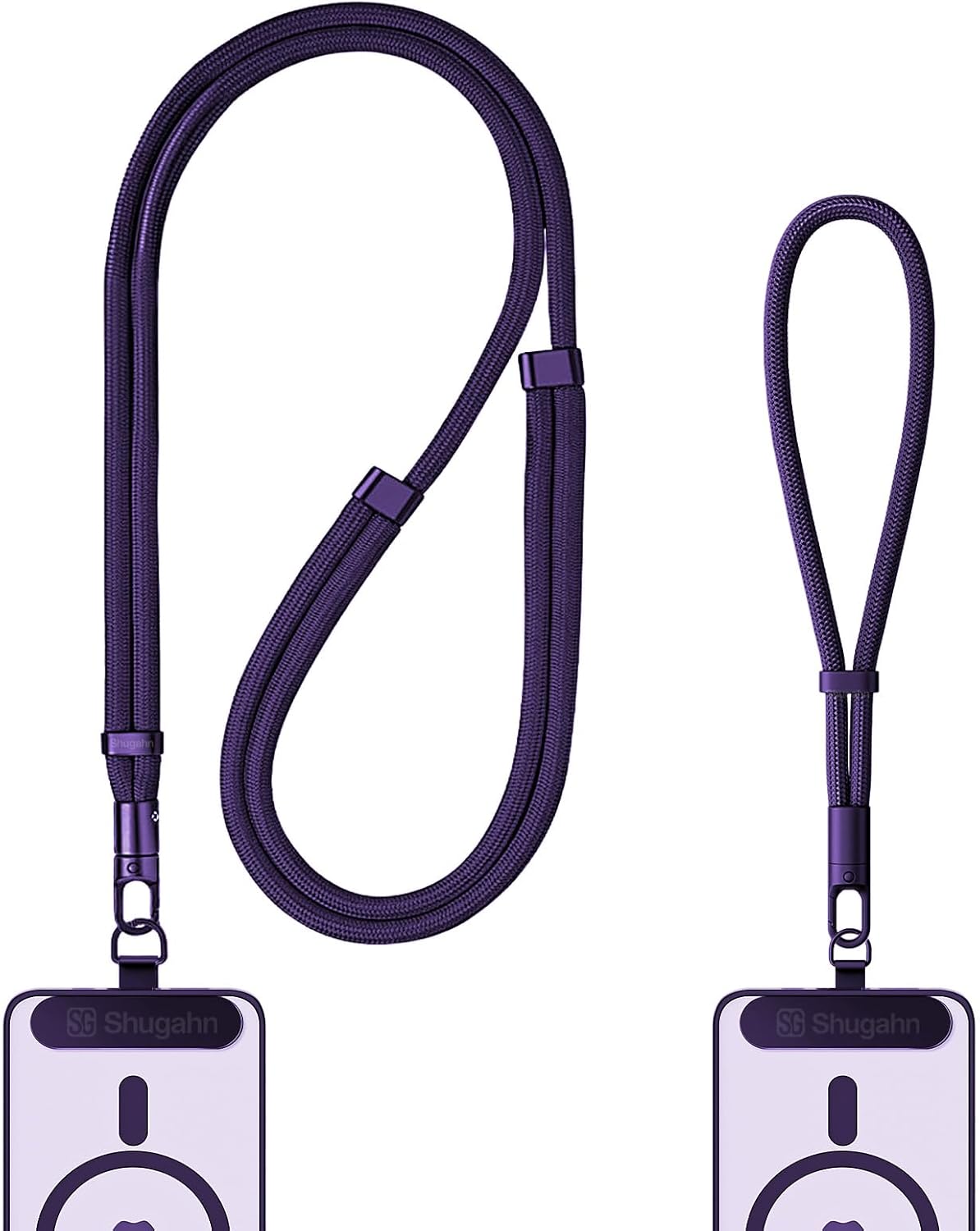 Phone Lanyard 2 Pcs - 1 Phone Wrist Strap, 1 Adjustable Crossbody Cell Phone Lanyard, 2 Metal Pads and 360° Rotating Metal Clips - Skin-Friendly, Universal for Most Phones (Dark Purple)