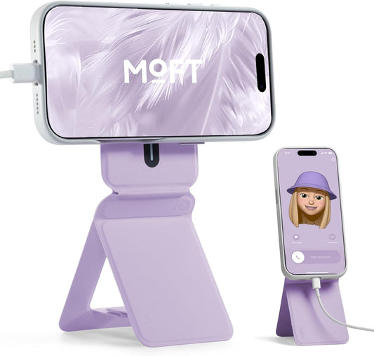 MOFT Phone Stand, Magnetic Phone Tripod Stand Stain-Resistant MOVAS Leather & Angle Adjustment & Strong Magnets Tripod for iPhone 16/15/14/13/12 (Included Metal Ring)-Peony