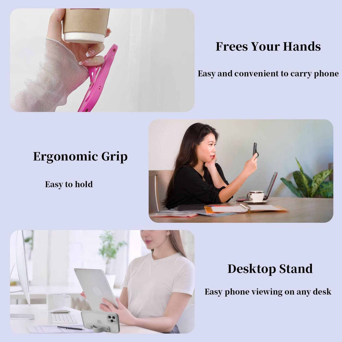 Phone Finger Holder Grip Handle Kickstand for iPhone Case, Mobile Phone Fin with Silicone Hand Band Strap, Silicone Cellphone Knob Loops for Back of Phone - 6 Pack Blue