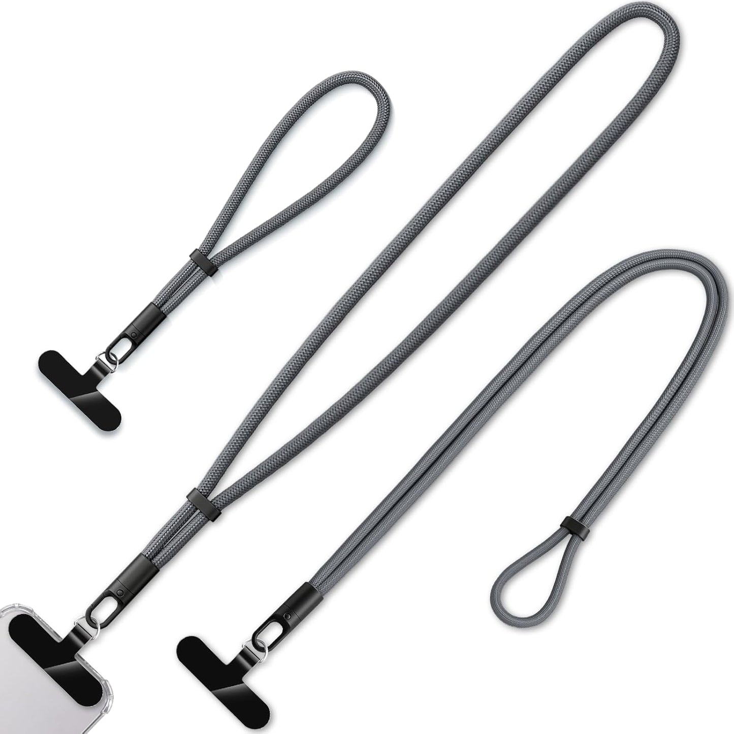 3 Pack Phone Lanyard,1×Phone crossbody strap,1×Phone Neck Strap,1×Wrist Strap,3×Tether Tabs,Universal Cell Phone Multifuctional Patch Polyester Lanyards(Grey)