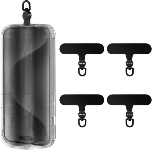 OUTXE Phone Tether Tab Rotatable 360°, 4 Pack TPU Phone Lanyard Patch for Phone Strap Compatible iPhone & Other Cell Phone Black