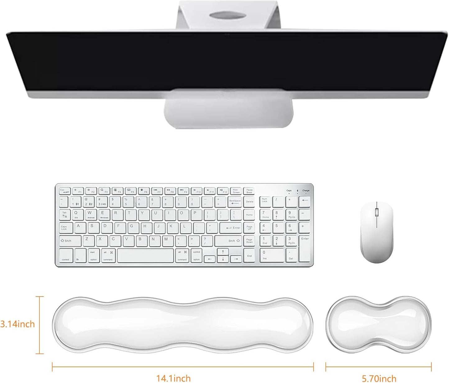 Gel Keyboard Wrist Rest, Cute Wrist Support and Arm Support Keyboard Rest for Keyboard and Mouse Typing Pain Relief，Suitable for Office/Computer/Laptop/Gaming（Transparent White Set ）
