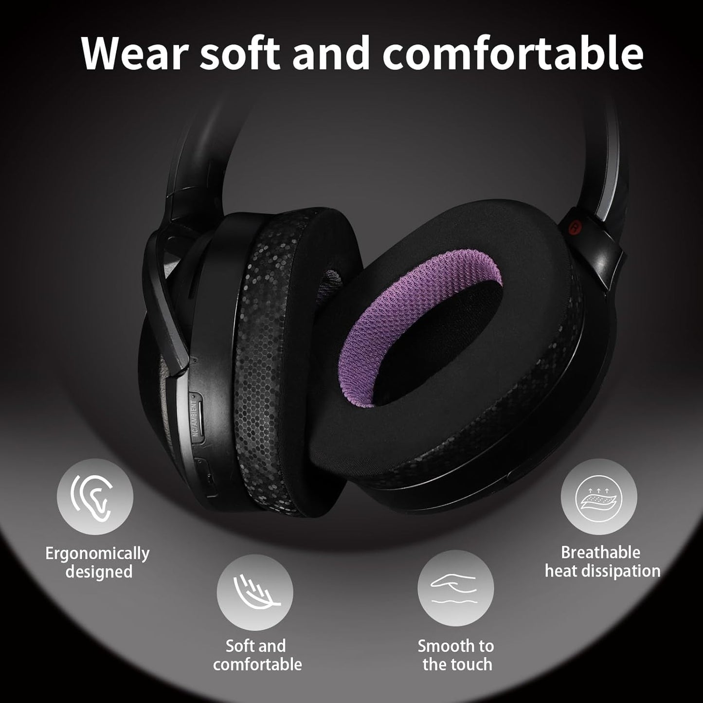 Magic Ice Gel Replacement Earpads for WH-1000XM2/MDR-1000X Headphones (Black/Purple)