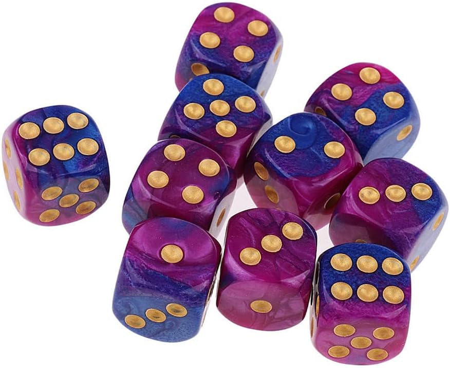 Yiotfandoll 20PCS Polyhedral Dice D6 Dice 16mm Acrylic 6 sided Dice Game Dice for RPG MTG DND Dice Table Games (Purple Blue and Black Gold)