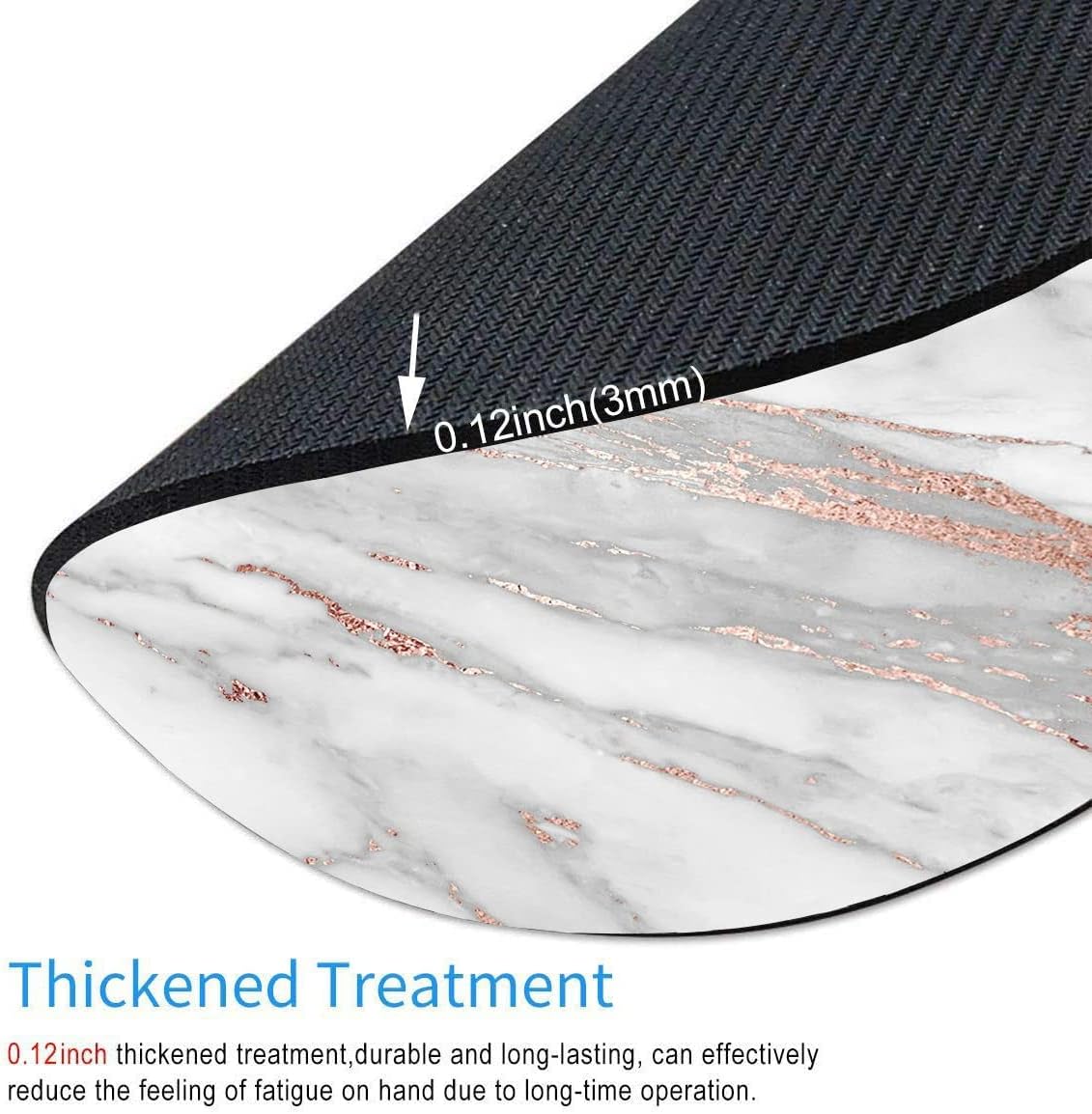 Premium Textured Round Mouse Pad - White Rose Gold Marble, Washable with Lycra Cloth, Non-Slip Rubber Base for Wireless Mouse