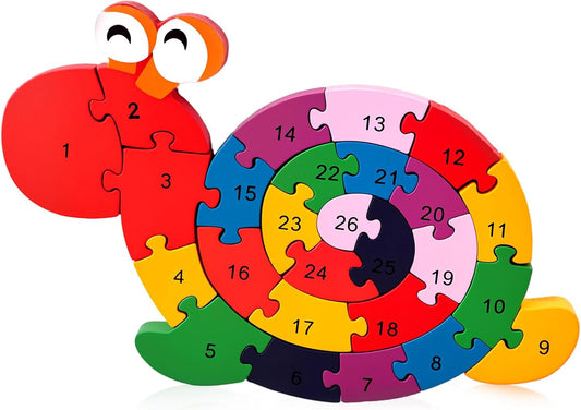 LovesTown Wooden Alphabet Snail Jigsaw Puzzles, Montessori Letters Numbers Building Blocks, Educational Learning Toys for Kids Preschool Activities