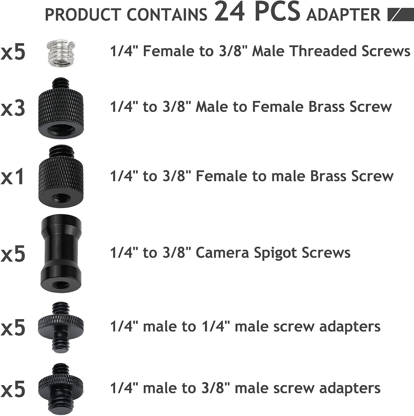 24 Pcs Camera Screw Adapter Set - 1/4 to 3/8 Tripod Mount Converter for Camera, Monopod, Ballhead, Flash Light Stand