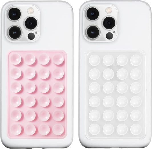 2 Pack Silicone Suction Phone Case Mount, Silicon Adhesive Phone Grip for Smartphones, Hands-Free Mirror Shower Phone Holder for Selfies, Tiktok Videos (LightPink&Translucent)